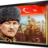 Tablosan Kalpaklı Atatürk Ve Türk Bayrağı Çerçeveli Mdf Tablo