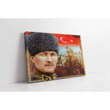 Tablosan Kalpaklı Atatürk Ve Türk Bayrağı Kanvas Tablo Kb01005 Siyah,30X40