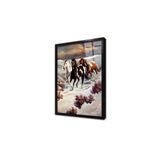 Tablosan Karda Koşan Atlar Çerçeveli Cam Tablo 30X40 Cm Cb15050