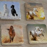 Tablosan Koşan Atlar Doğal Taş Bardak Altlığı 4'lü set - Natural Stone Coasters