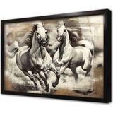 Tablosan Koşan Ikili Beyaz At Çerçeveli Cam Tablo 50x70 cm