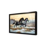Tablosan Koşan İkili Gri At Çerçeveli Cam Tablo 30X40 Cm Cb15015