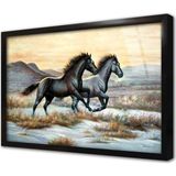 Tablosan Koşan Ikili Gri At Çerçeveli Cam Tablo 30x40 cm