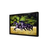 Tablosan Koşan İkili Siyah At Çerçeveli Mdf Tablo 40 X 60 Cm Mb15035