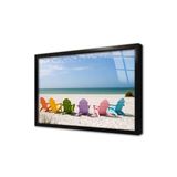 Tablosan Kumsalda Renkli Sandalyeler Çerçeveli Cam Tablo 50X70 Cm Ca20805
