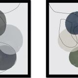 Tablosan Line Art Soyut Daireler Ikili Çerçeveli Cam Tablo Seti