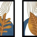 Tablosan Modern Desenler Ve Yaprak Ikili Çerçeveli Mdf Tablo Seti