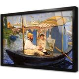 Tablosan Monet Teknede Resim Yapıyor Manet Çerçeveli Cam Tablo