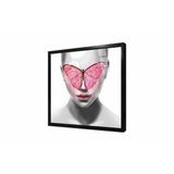 Tablosan Pembe Kelebek Ve Kadın Çerçeveli Cam Tablo 50X50 Cm Cb33006