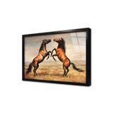 Tablosan Şaha Kalkmış İkili At Çerçeveli Cam Tablo 20X30 Cm Cb15067