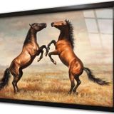 Tablosan Şaha Kalkmış Ikili At Çerçeveli Cam Tablo 20x30 cm