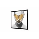 Tablosan Sarı Kelebek Ve Kadın Çerçeveli Cam Tablo 60X60 Cm Cb33008
