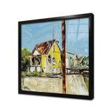 Tablosan Sarı Soyut Ev Çerçeveli Cam Tablo 60X60 Cm Cb17062