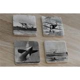 Tablosan Siyah Beyaz Zeplin ve Eski Uçaklar Doğal Taş Bardak Altlığı 4'lü set - Natural Stone Coasters