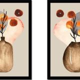 Tablosan Sulu Boya Vazo Ve Modern Desenler Ikili Çerçeveli Mdf Tablo Seti
