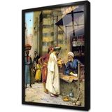 Tablosan Tesbih Alışverişi Yapan Tüccar Çerçeveli Cam Tablo