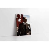 Tablosan Türk Bayrağı Önünde Atatürk Kanvas Tablo 30 X 40 Cm Ka02093