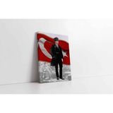 Tablosan Türk Bayrağı Önünde Atatürk Kanvas Tablo 30 X 40 Cm Ka02126