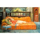 Tablosan Turuncu Koltukta Uzanan Kadın Kanvas Tablo 40x60 cm Kb21013 40x60 cm