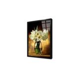 Tablosan Vazoda Beyaz Çiçeklerin Dansı Çerçeveli Cam Tablo 30X40 Cm Ca03608