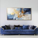 Tablosan Yağlı Boya Dokulu Tablo Lacivert Altın Gold Soyut Altın Çerçeveli U08066
