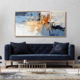 Tablosan Yağlı Boya Dokulu Tablo Mavi Altın Gold Soyut Altın Çerçeveli U08069