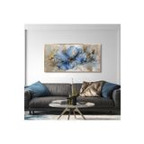 Tablosan Yağlı Boya Dokulu Tablo Modern Mavi Tek Çiçek Altın Çerçeveli U02030