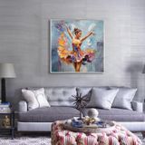 Tablosan Yağlı Boya Dokulu Tablo Modern Renkli Balerin Siyah Çerçeveli U05003