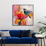 Tablosan Yağlı Boya Dokulu Tablo Modern Renkli Sinek Kuşu Siyah Çerçeveli U04030