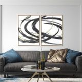 Tablosan Yağlı Boya Dokulu Tablo Siyah Beyaz Altın Gold Soyut Ikili Set Altın Çerçeveli U08016