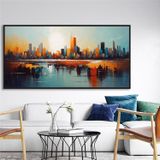 Tablosan Yağlı Boya Dokulu Tablo Soyut Şehir Manzarası New York Siyah Çerçeveli U09002