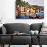 Tablosan Yağlı Boya Istanbul Kıyıda Tekneler Kanvas Tablo 30x40 cm B-16-343 30x40 cm