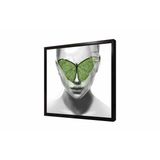 Tablosan Yeşil Kelebek Ve Kadın Çerçeveli Cam Tablo 60X60 Cm Cb33009