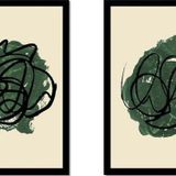 Tablosan Yeşil Soyut Line Art Ikili Çerçeveli Cam Tablo Seti