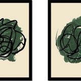 Tablosan Yeşil Soyut Line Art Ikili Çerçeveli Mdf Tablo Seti