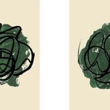 Tablosan Yeşil Soyut Line Art Ikili Kanvas Tablo Seti