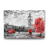 Tabloshop Kırmızı Ağaç ve Saat Kulesi 45x30 cm Tablo