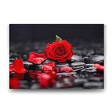 Tabloshop Kırmızı Gül ve Yaprakları 140x100 cm Tablo