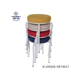 Tabure (Beyaz Ayaklı) (4 Adet) - Mutfak Balkon Taburesi gri