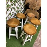 Taburecity-Beyaz ve Açık Kahve Ahşap Tabure-Bar Taburesi (45 Cm) 1 Adet - Beyaz - Kahverengi