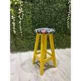 Taburecity-Sarı Renk Kumaş Döşemeli Ahşap Tabure -Dekoratif Ahşap Tabure(45 cm ) 1 Adet