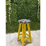 Taburecity-Sarı Renk Kumaş Döşemeli Ahşap Tabure-Sandalye-70 cm -1 Adet