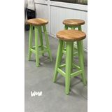 Taburecity-Yeşil Ahşap Tabure-Bar Sandalye-70 cm -1 Adet - Naturel - Yeşil