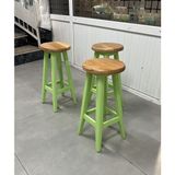 Taburecity-Yeşil Ahşap Tabure-Sandalye-60 cm -1 Adet - Naturel - Yeşil