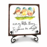 Tabyon Metal Destekli 4" Ahşap Tabela - Every Little Thing Is Gonna Be Alright - Suluboya Sevimli Kuşlar, Pozitif Alıntılar Ahşap Plak Masa Dekoru, Canlandırıcı Hediyeler, Ev Dekorasyonları ve Hediyeler -
