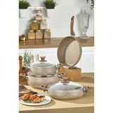 Taç 25 x 25 Mastercook Tombik 7 Parça Granit Tencere Seti Altın Rengi Granit 2,3 L Granit 4 Parça Kahve - Kahverengi - Yok