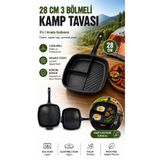 Taç 3 Bölmeli Döküm Tava 28 cm cm | Ocak & Fırın Uyumlu | Kamp ve Mutfak İçin Çok Amaçlı Kahvaltı Tavası