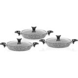 Taç 3411 Ultra Granit 3'lü Derin Tava Seti Gri Granit Malzeme ile Dayanıklı Pişirme - 18 - 20 - 22 cm