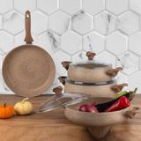 Taç 3821 Mastercook Tombik Granit Güveç Tencere Seti 7 Parça Cappuccino 20 cm Derin Tencere