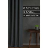Taç Antrasit Blackout Işık Geçirmez Kornişli Karartma Saten Perde Lüks Fon Perde Antrasit Düz Dikim - 480 x 180 cm